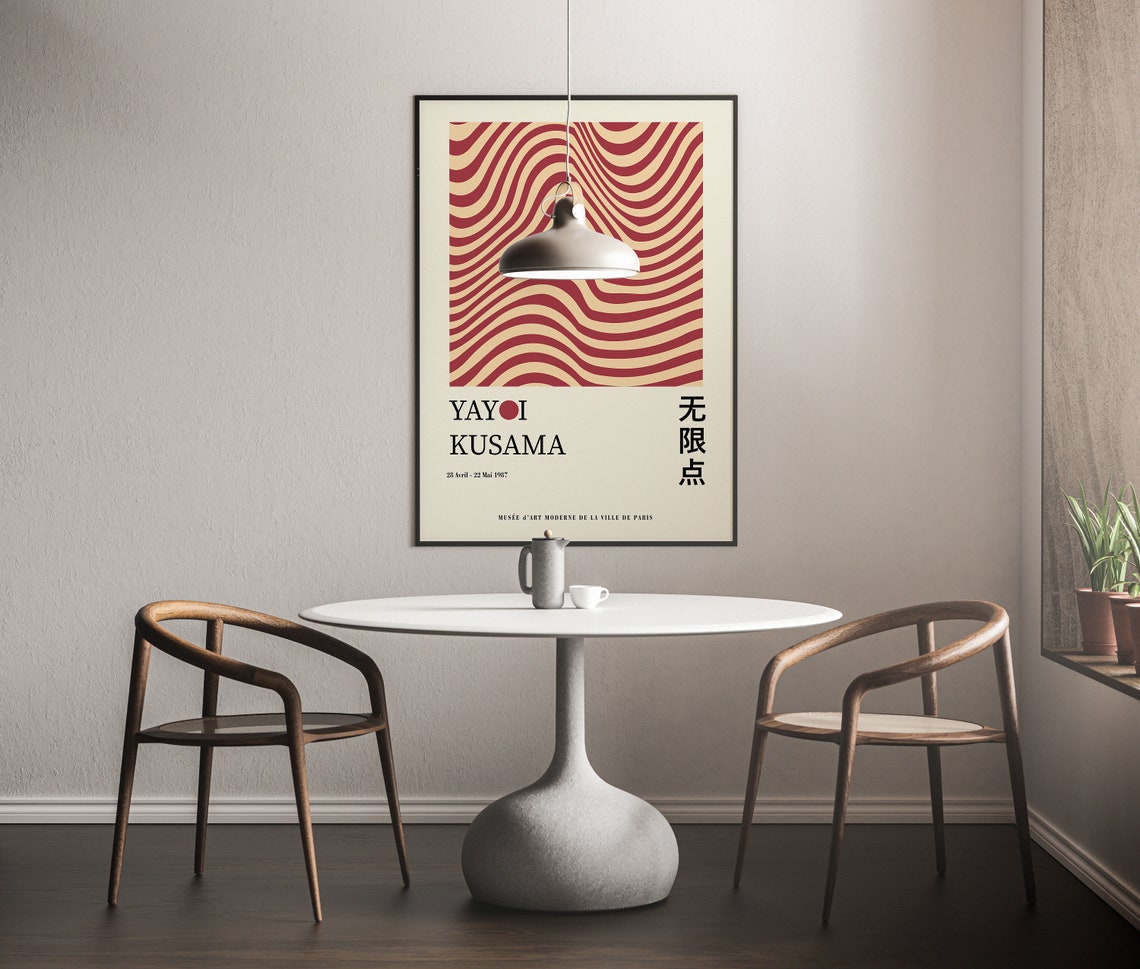 Yayoi Kusama Crimson Red Horizontal Waves 1987 Paris Exhibition Print - Image 4