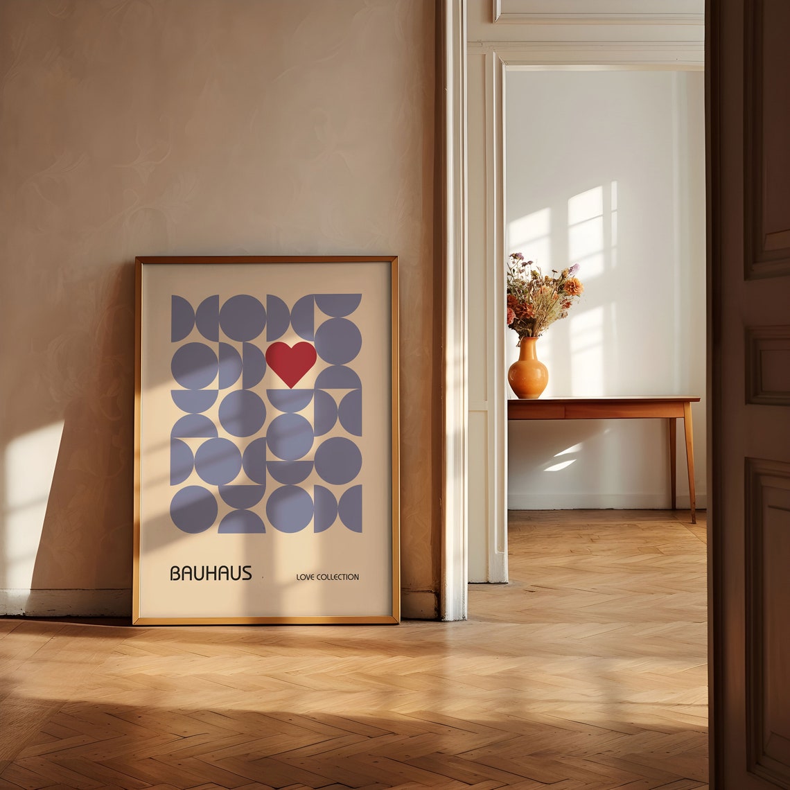 Lilac Blue Geometric Circle Heart Bauhaus Love Collection Poster - Image 2