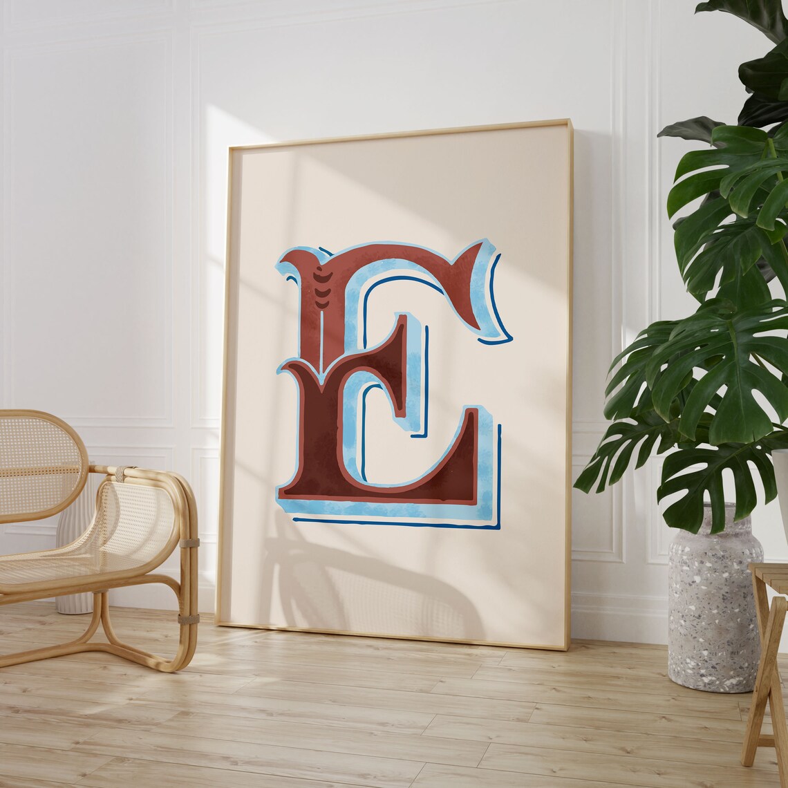Vintage Initial Print Alphabet Poster, Nursery Decor