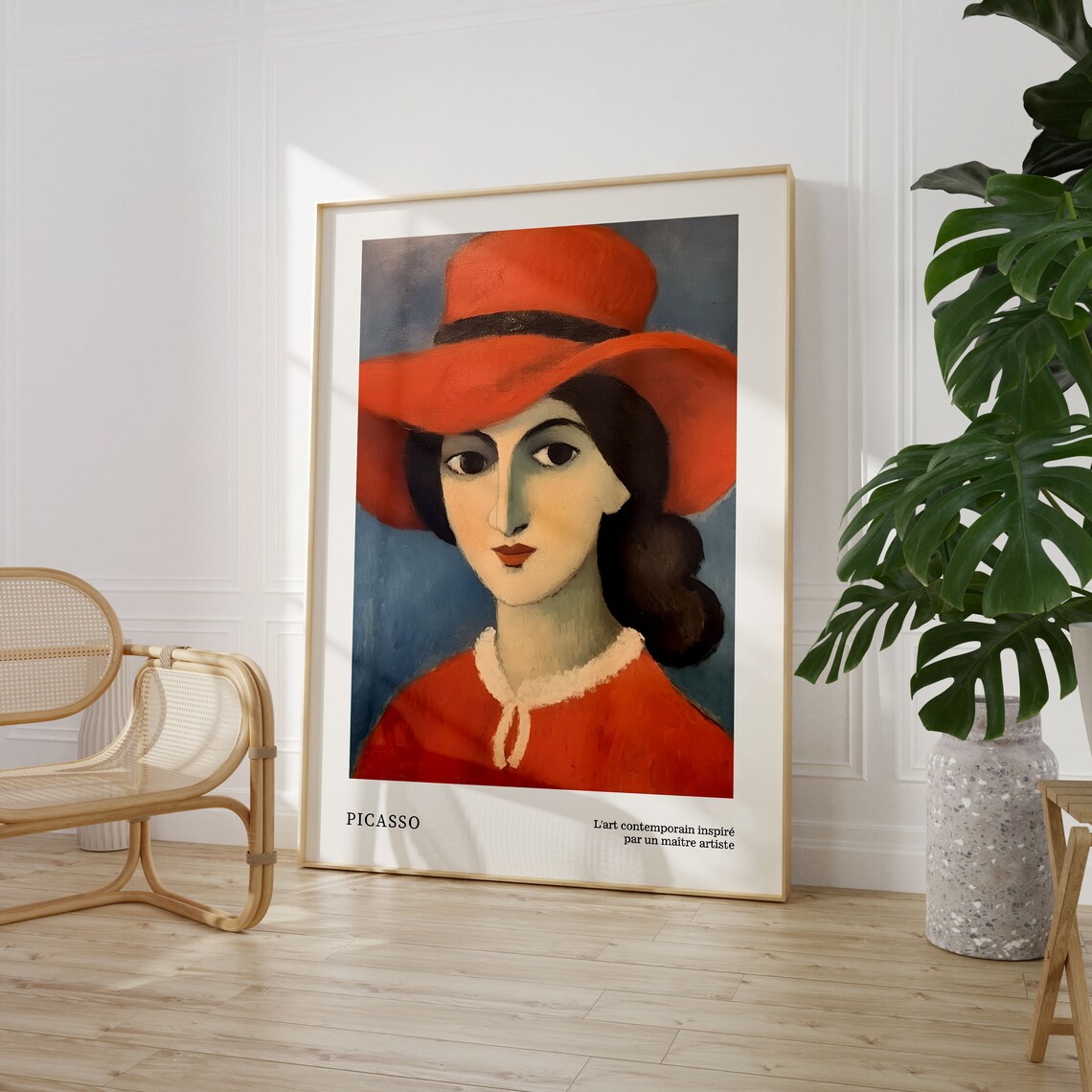 Red Hat Woman Portrait in Modernist Picasso Art Style Poster