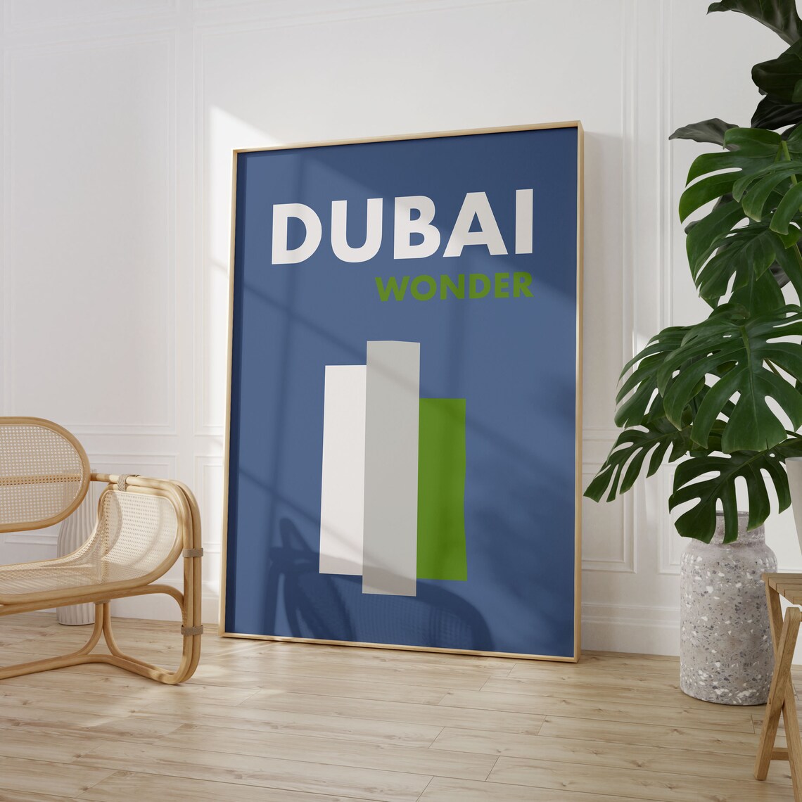 Dubai Wonder Navy Modern Abstract City Skyline Travel Poster