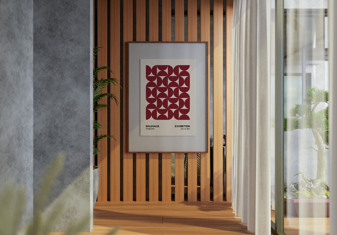 Bauhaus Frankfurt Exhibition Deep Maroon Circle Grid 1923 Poster - Image 4