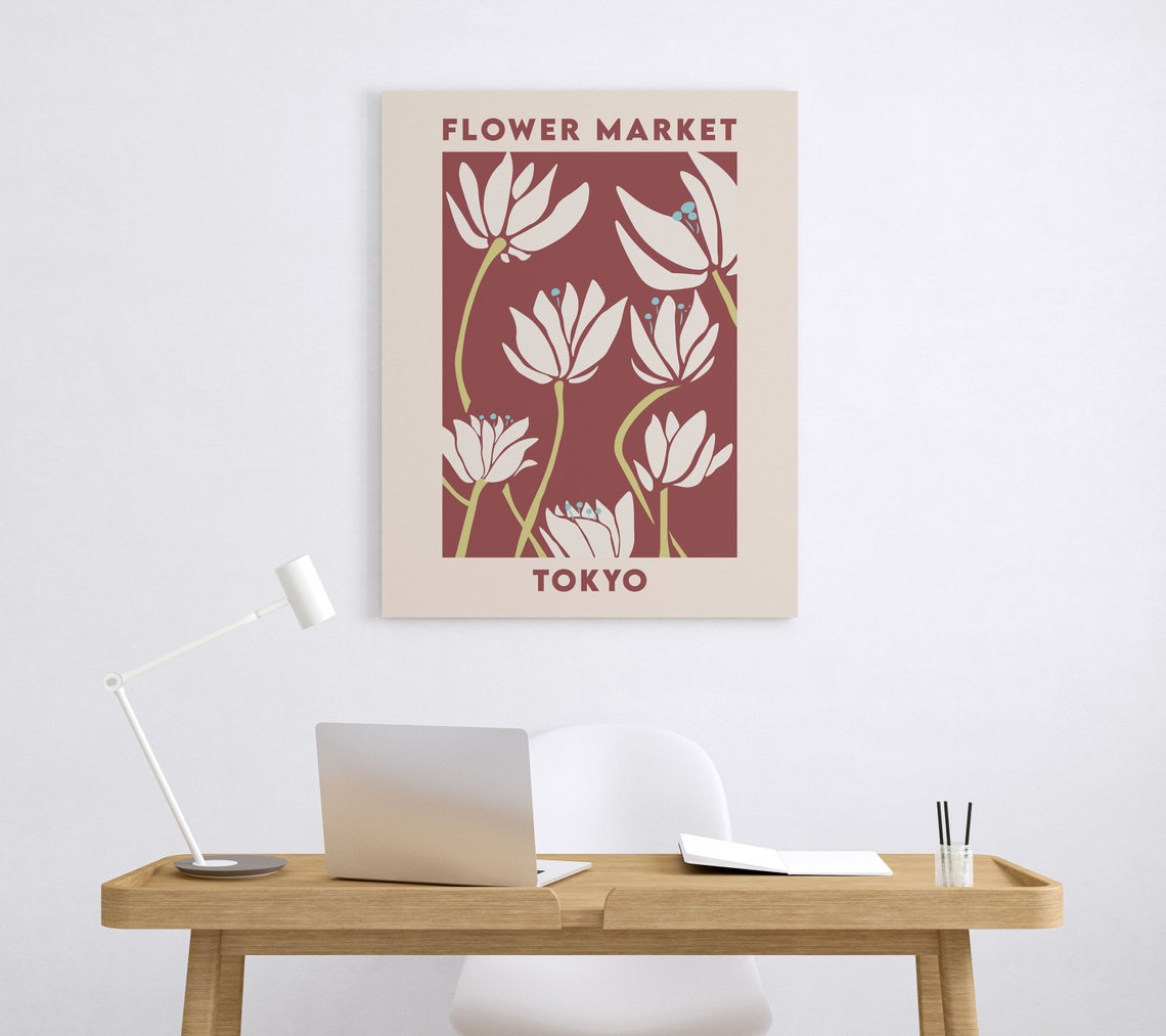 Tokyo Flower Market Maroon Background Print White Lily Floral Art - Image 5