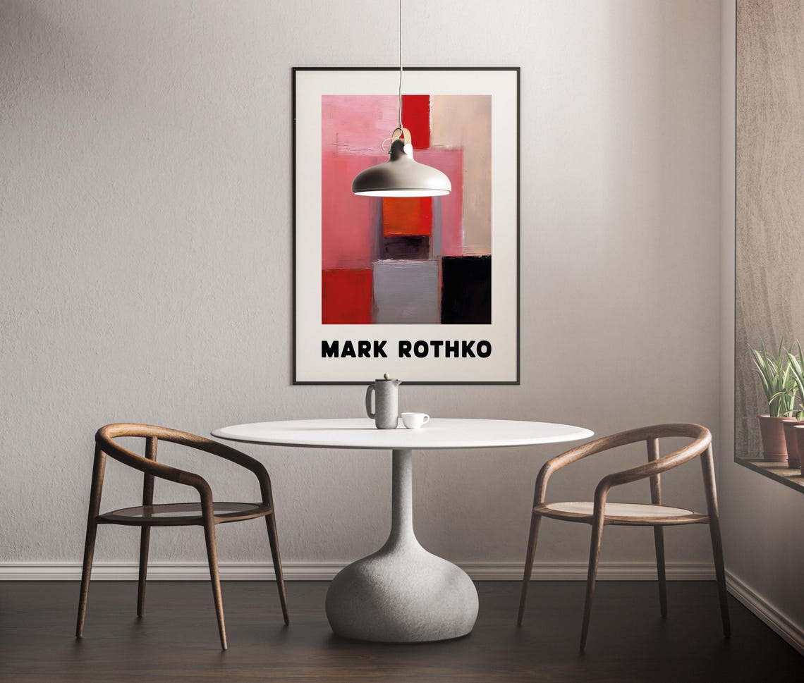 Mark Rothko Style Red Pink Black Blocks Modern Abstract Poster - Image 3