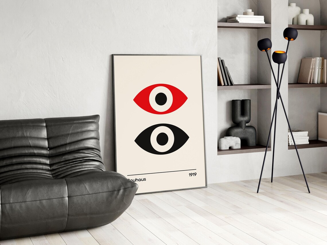 Bauhaus 1919 Double Eye Geometric Poster Red and Black on Cream - Image 5