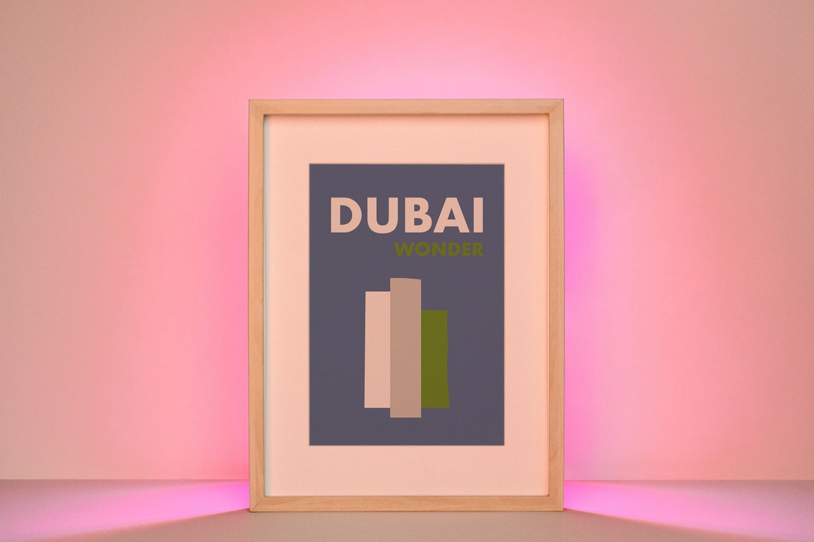 Dubai Wonder Navy Modern Abstract City Skyline Travel Poster - Image 2