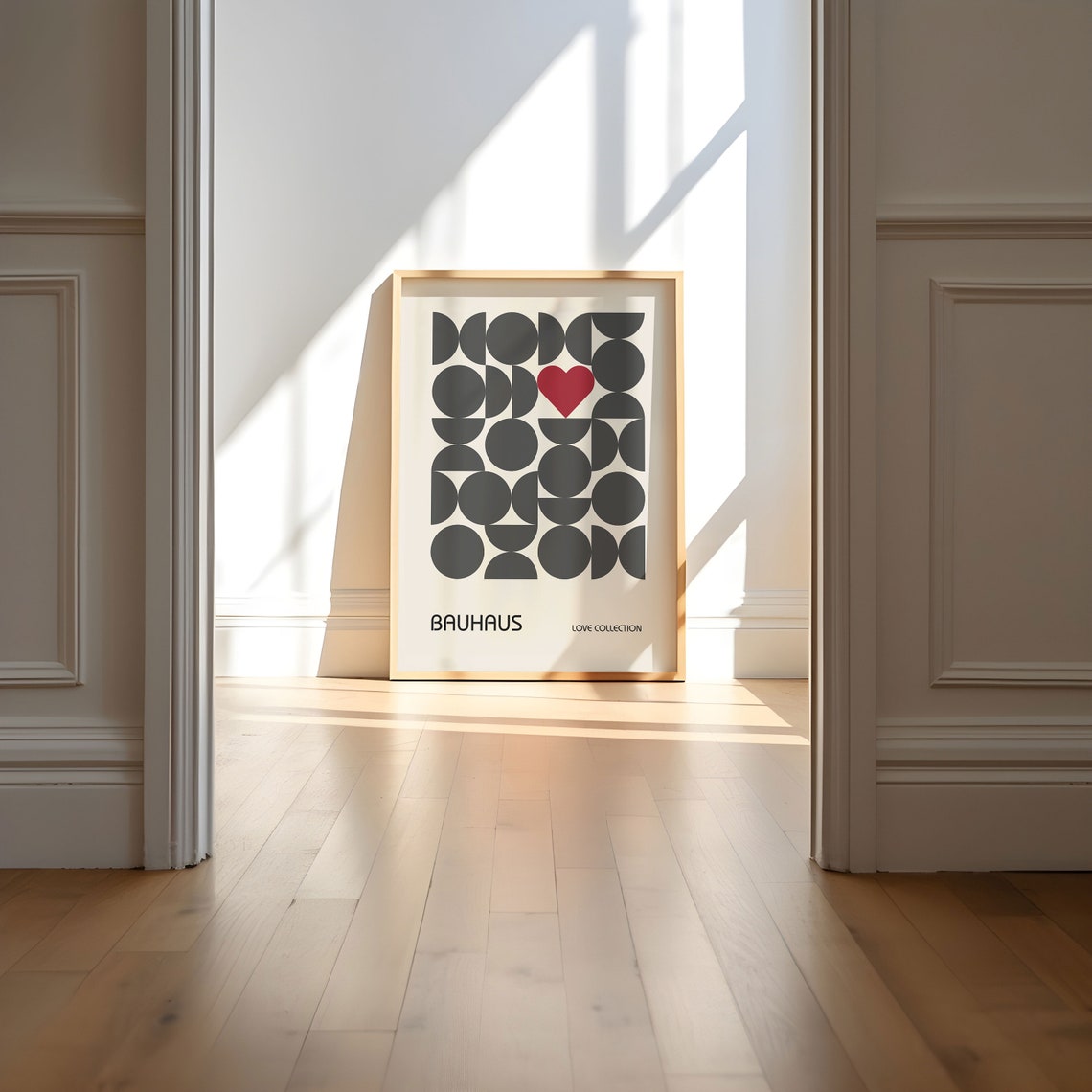 Soft Gray Geometric Circle Heart Bauhaus Love Collection Poster - Image 5