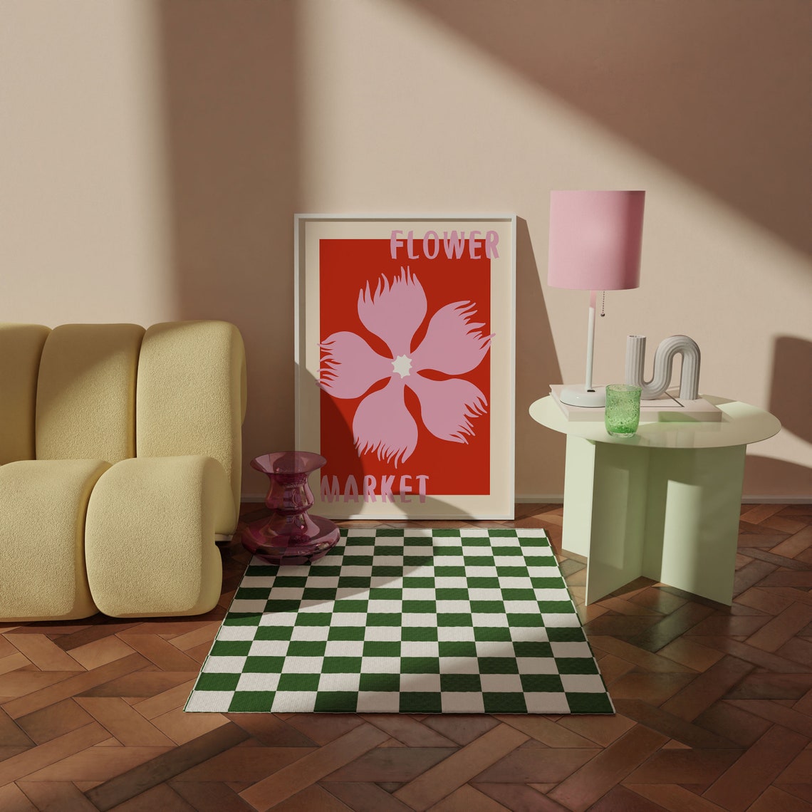 Pink Fringed Flower on Fiery Red Retro Flower Market Art Poster - Image 3