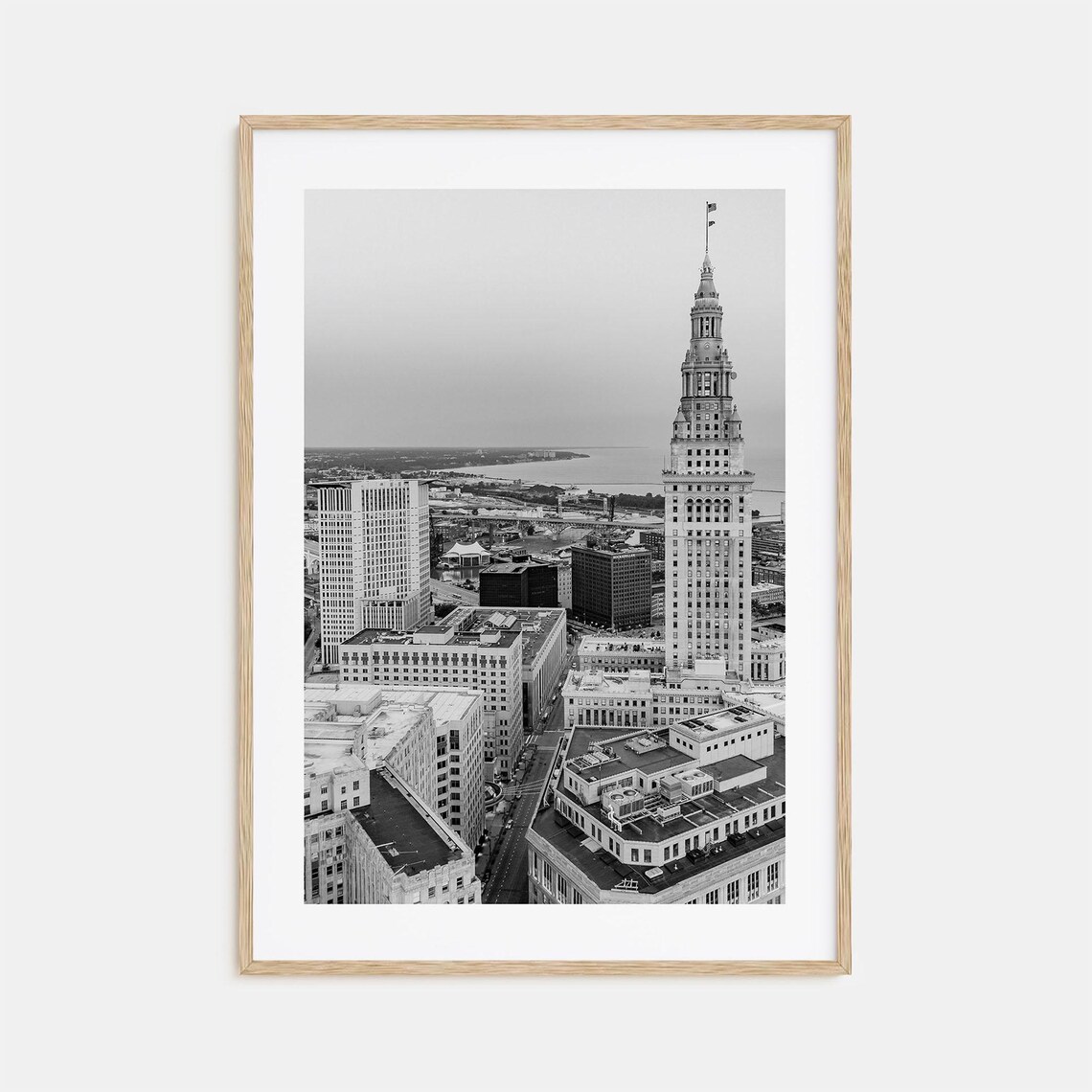 Cleveland Terminal Tower Aerial Skyline Black And White Poster