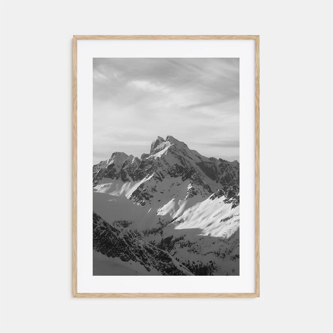 Canada Snow Covered Mountain Peak Alpine View Black and White Poster
