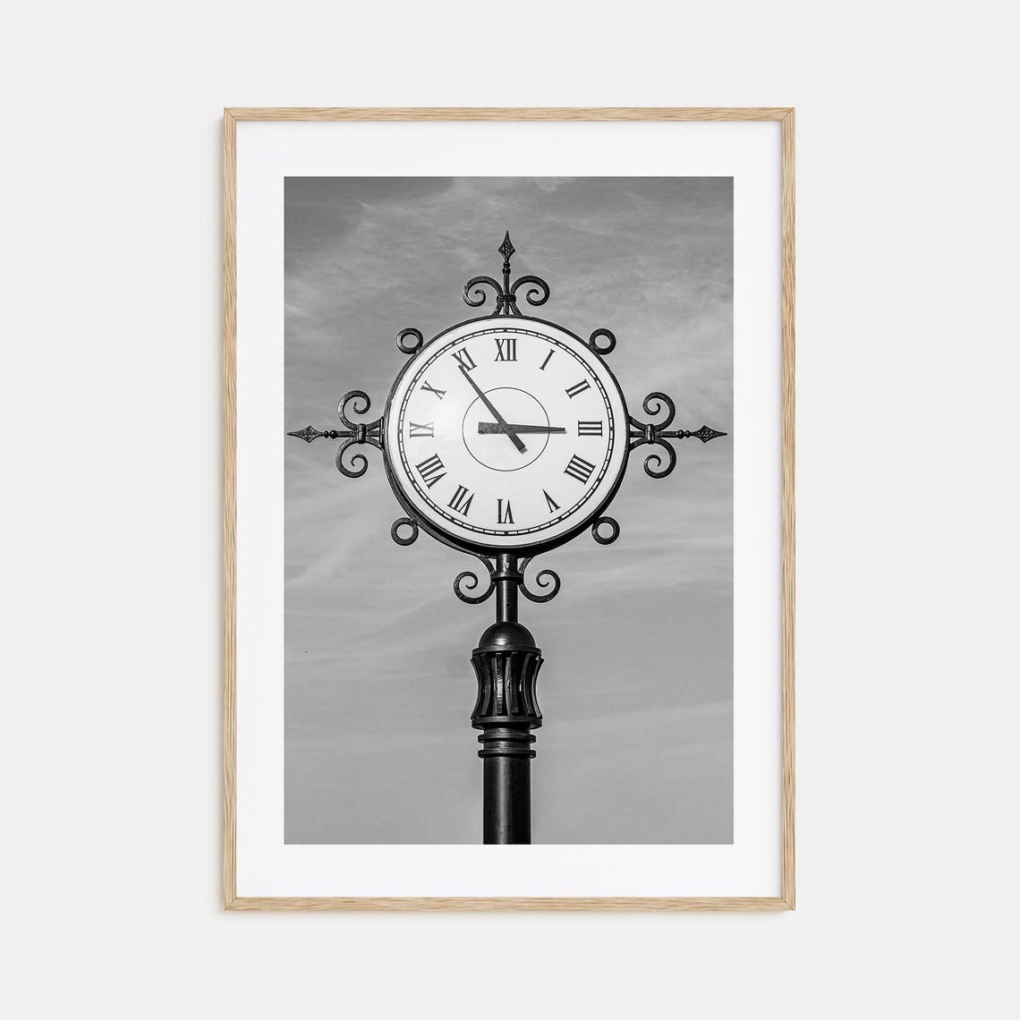 Vintage Double Sided Street Clock Black And White Photo Poster