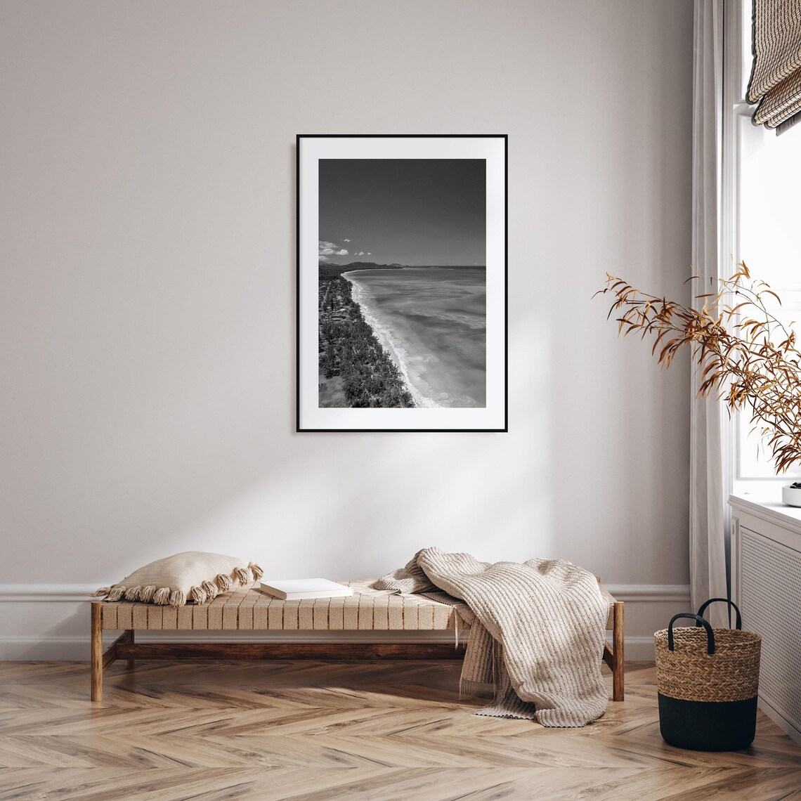 Oahu Hawaii Aerial Coastline Beach Black And White Photo Travel Poster - Image 2