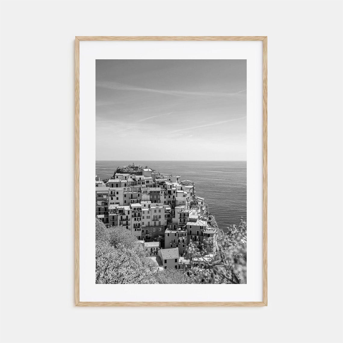 Cinque Terre Cliffside Village Sea View Black And White Poster