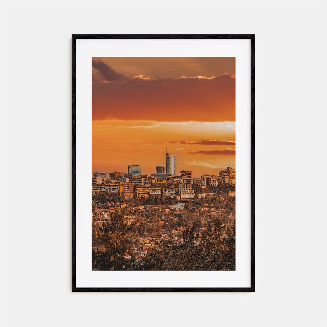 Fiery City Skyline Orange Sunset Sky Glow Urban Photography Print