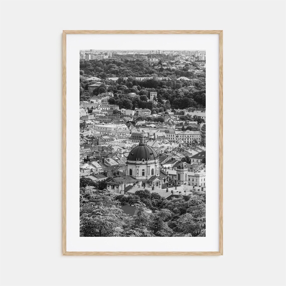 Lviv Ukraine Old Town Aerial Domes Church View Black and White Poster