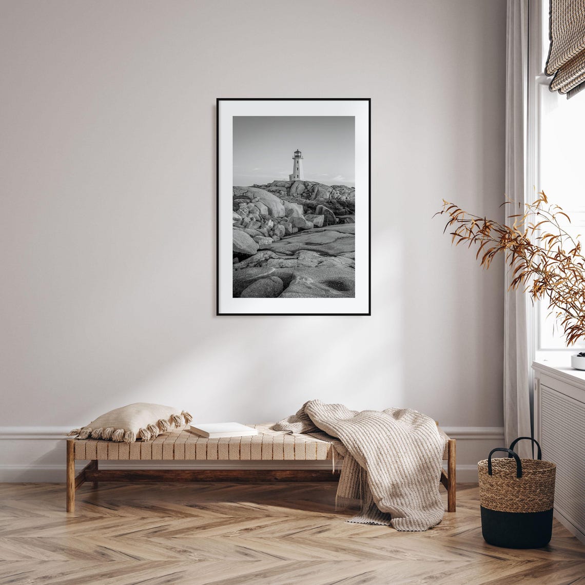 Peggys Cove Lighthouse Nova Scotia Black And White Rocks Poster - Image 2