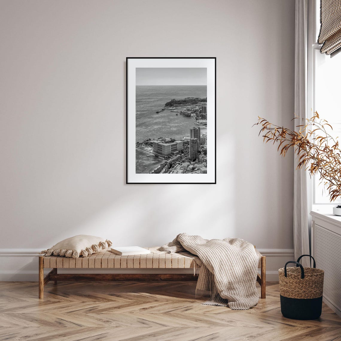Monaco Harbor Riviera Coastline Aerial Black And White Poster - Image 2