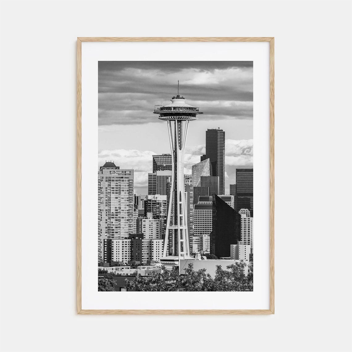 Seattle Space Needle Skyline Black And White Cityscape Poster