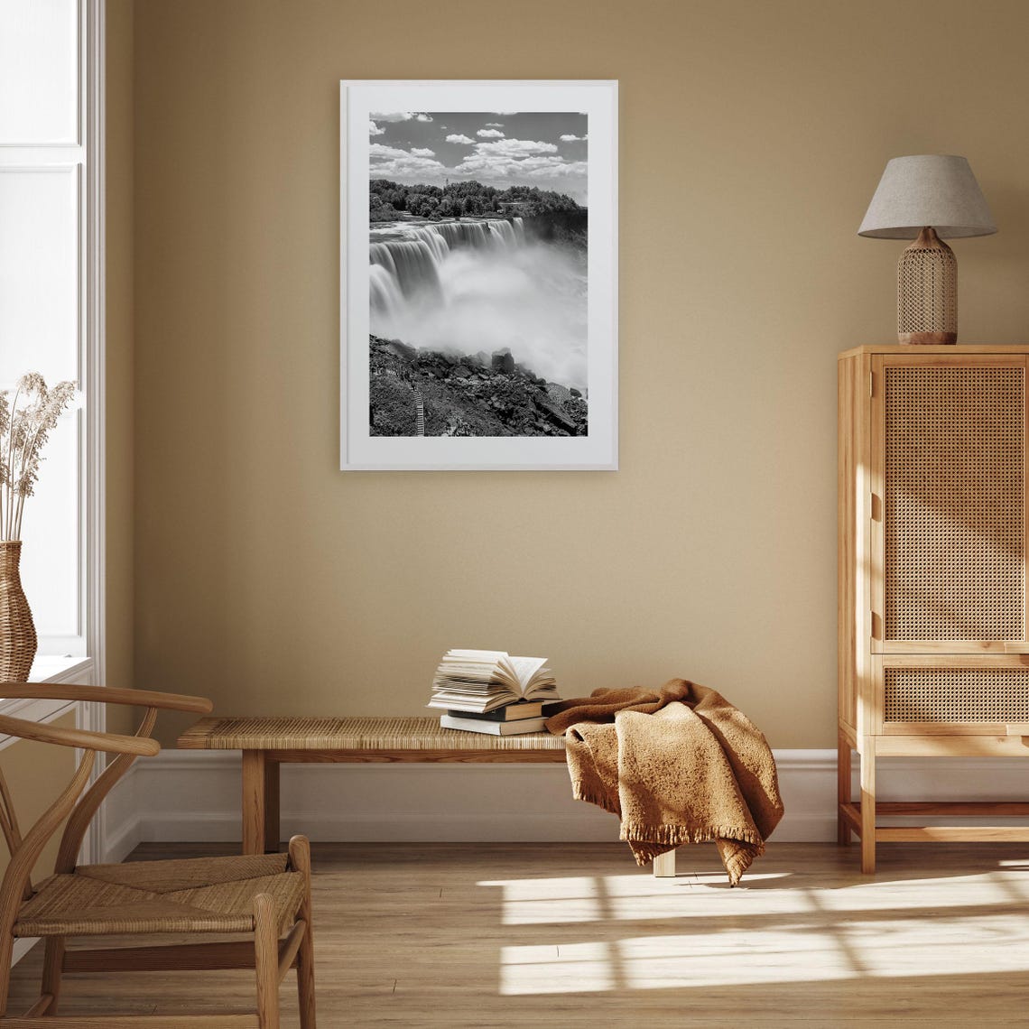 Niagara Falls Horseshoe Falls Waterfall Black and White Poster - Image 3