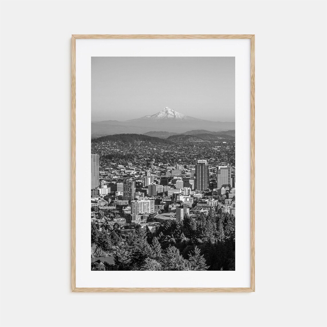 Portland Oregon Skyline with Mount Hood Snow Peak Photo Poster