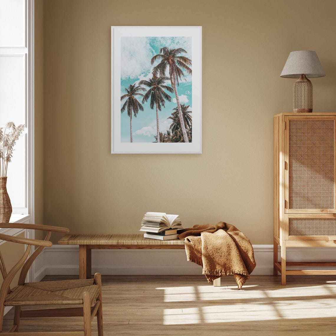 Tall Coconut Palms Against Turquoise Sky Tropical View Print - Image 3