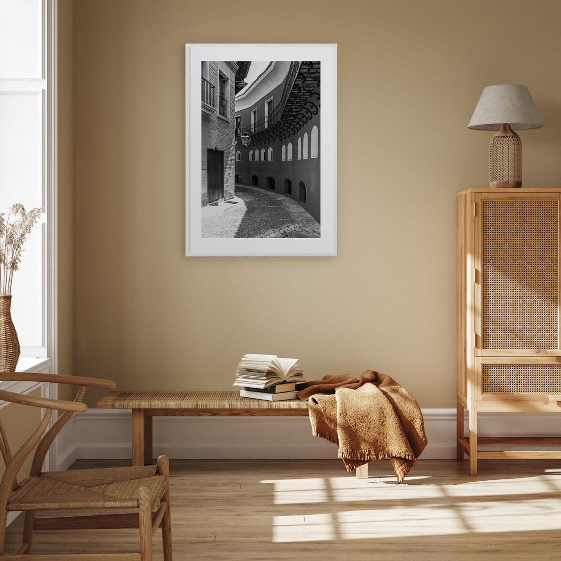 Toledo Spain Historic Old Town Street Ironwork Black White Poster - Image 3