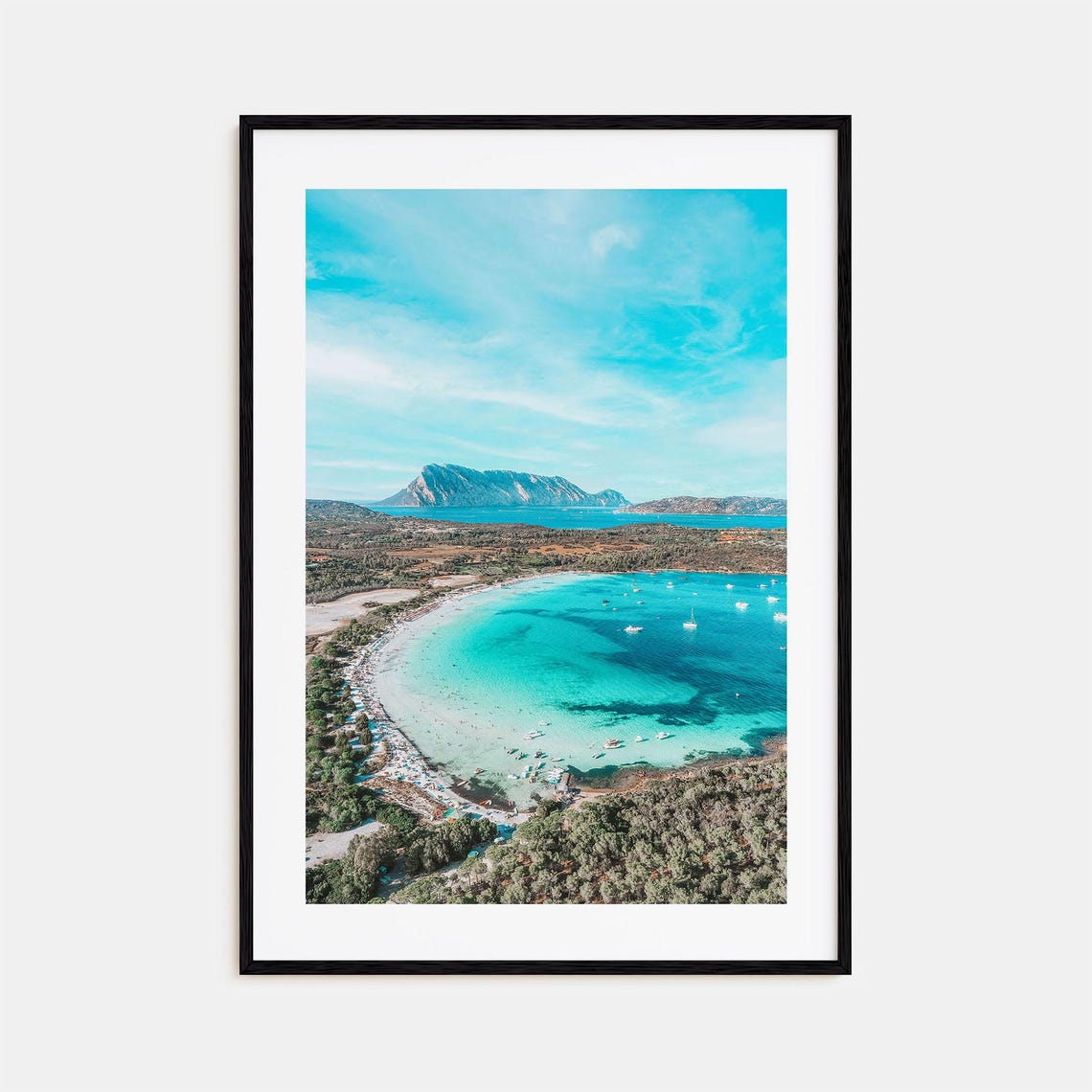 Sardinia Turquoise Bay Aerial Beach and Mountain Coastline Poster