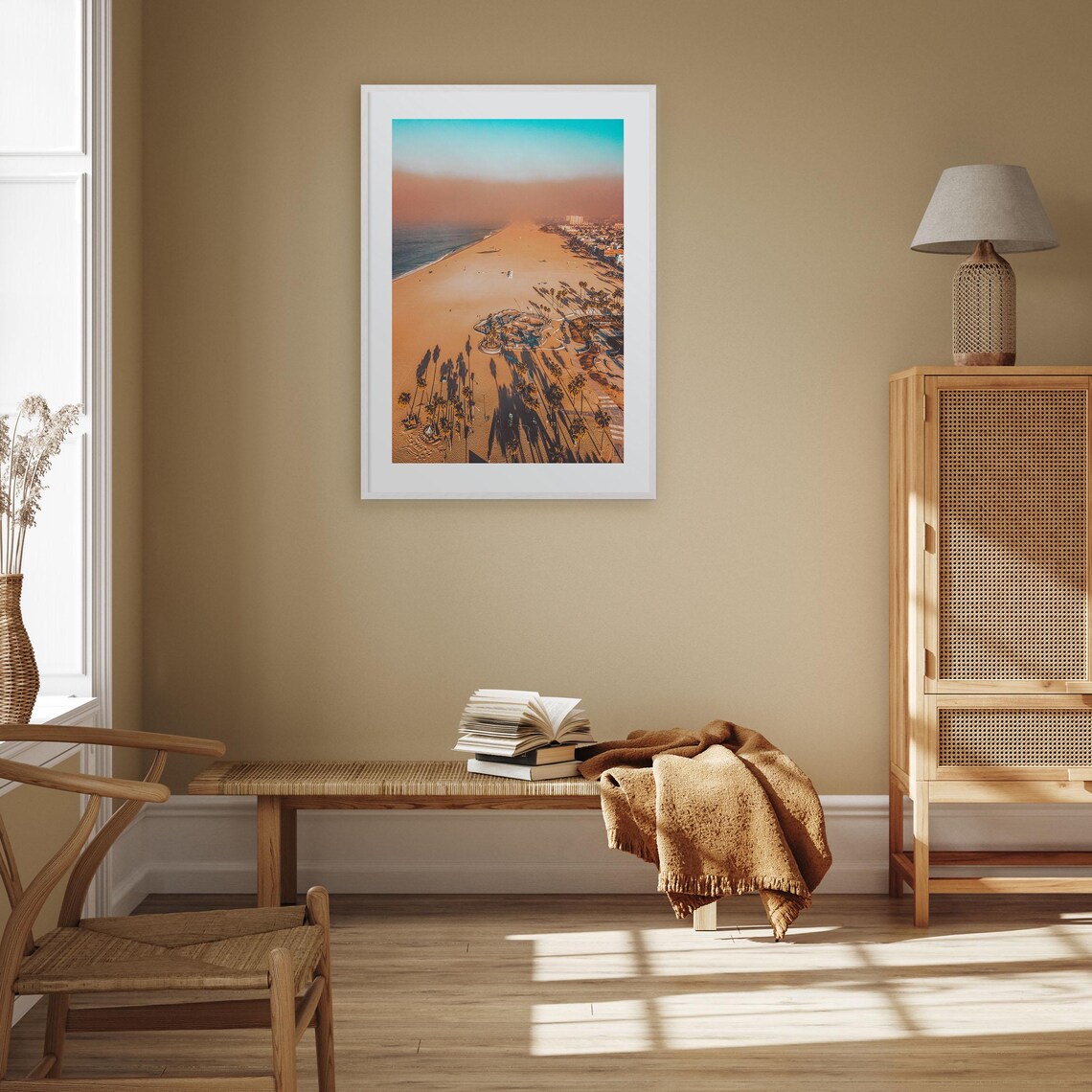 Southern California Aerial of a Long Sandy Beach at Golden Hour Poster - Image 2