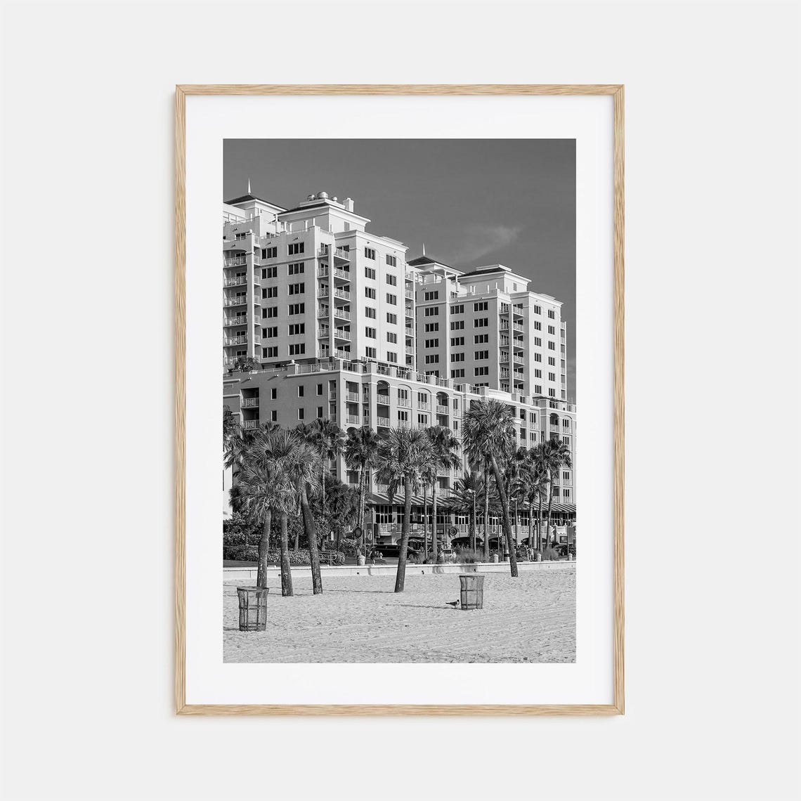 Clearwater Beachfront High Rise Palms Sand Black White Poster