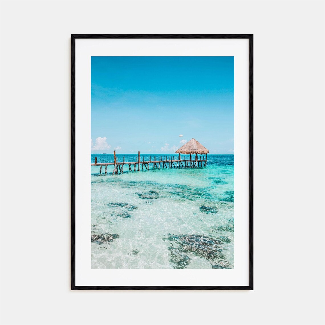 Cancun Beach Wooden Pier Palapa Hut Turquoise Sea Photo Poster