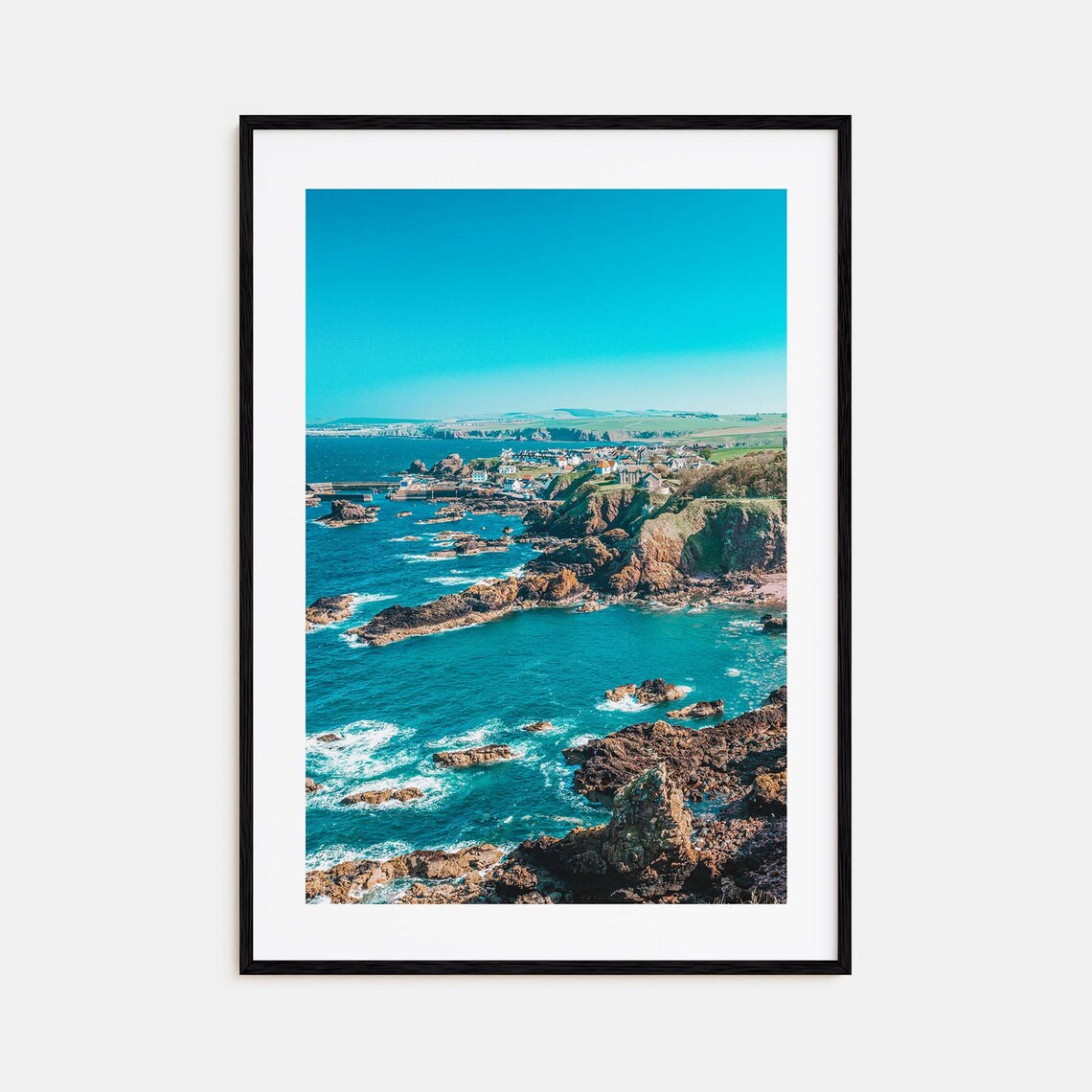 Scotland Rugged Coast Cliffs Turquoise Sea Fishing Village Poster