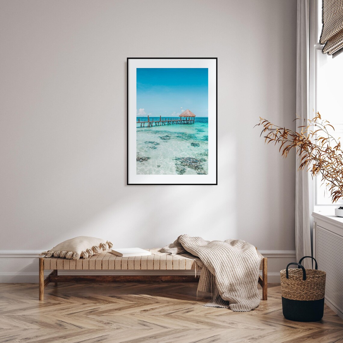 Cancun Beach Wooden Pier Palapa Hut Turquoise Sea Photo Poster - Image 2