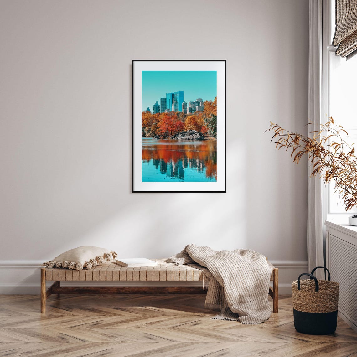 Central Park New York Autumn Skyline Reflected In Lake Photo Poster - Image 2
