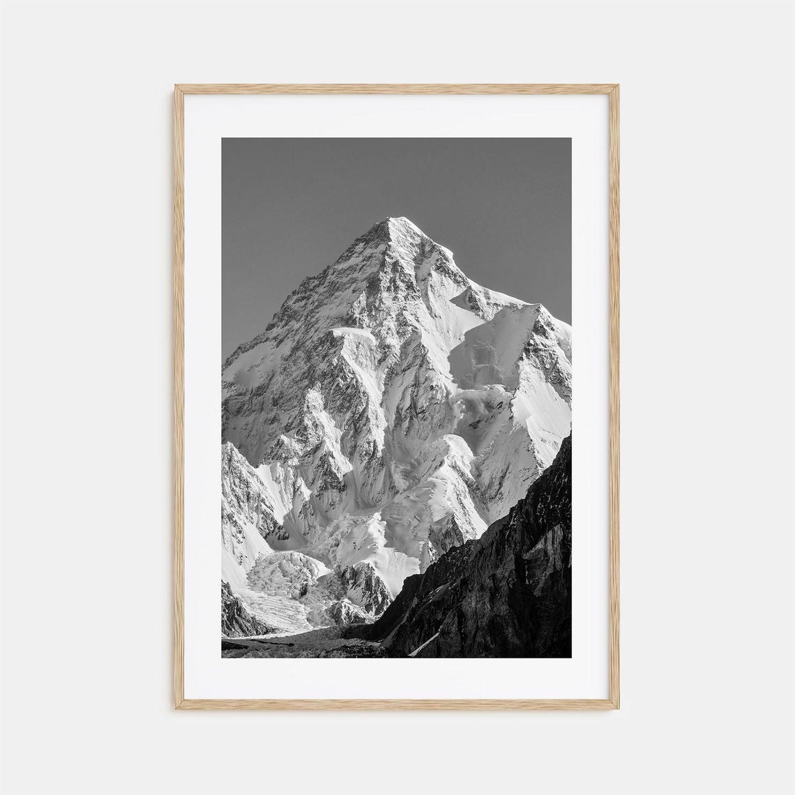 K2 Mountain Karakoram Snow Peak Black and White Climbing Poster