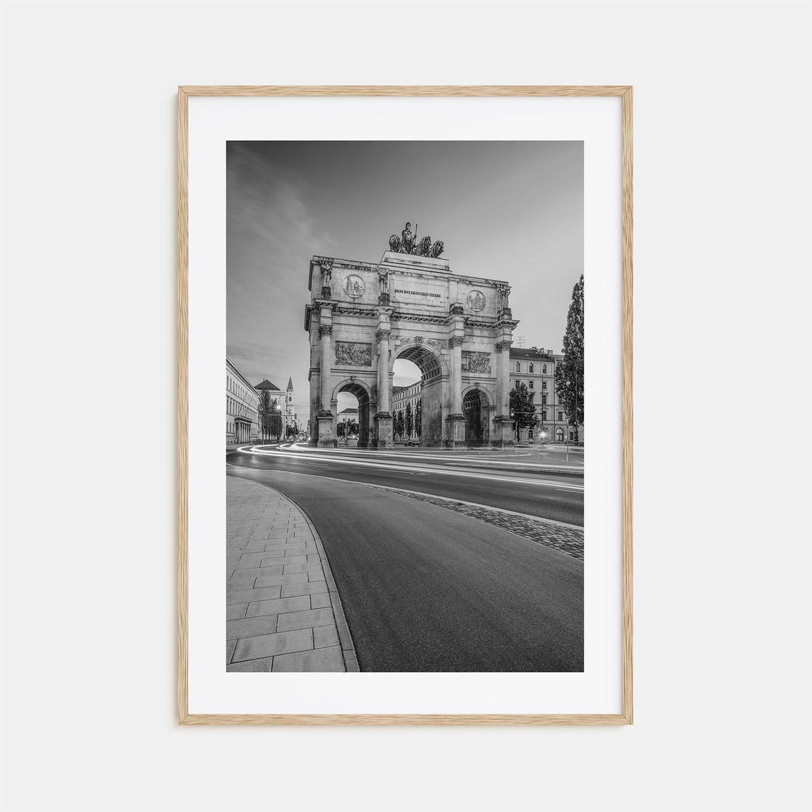 Munich Siegestor Victory Gate Night Street Black and White Poster