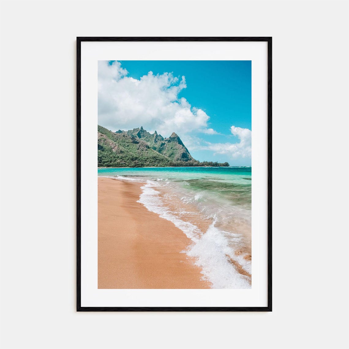 Tropical Beach Green Mountain Peaks Turquoise Ocean Photo Print