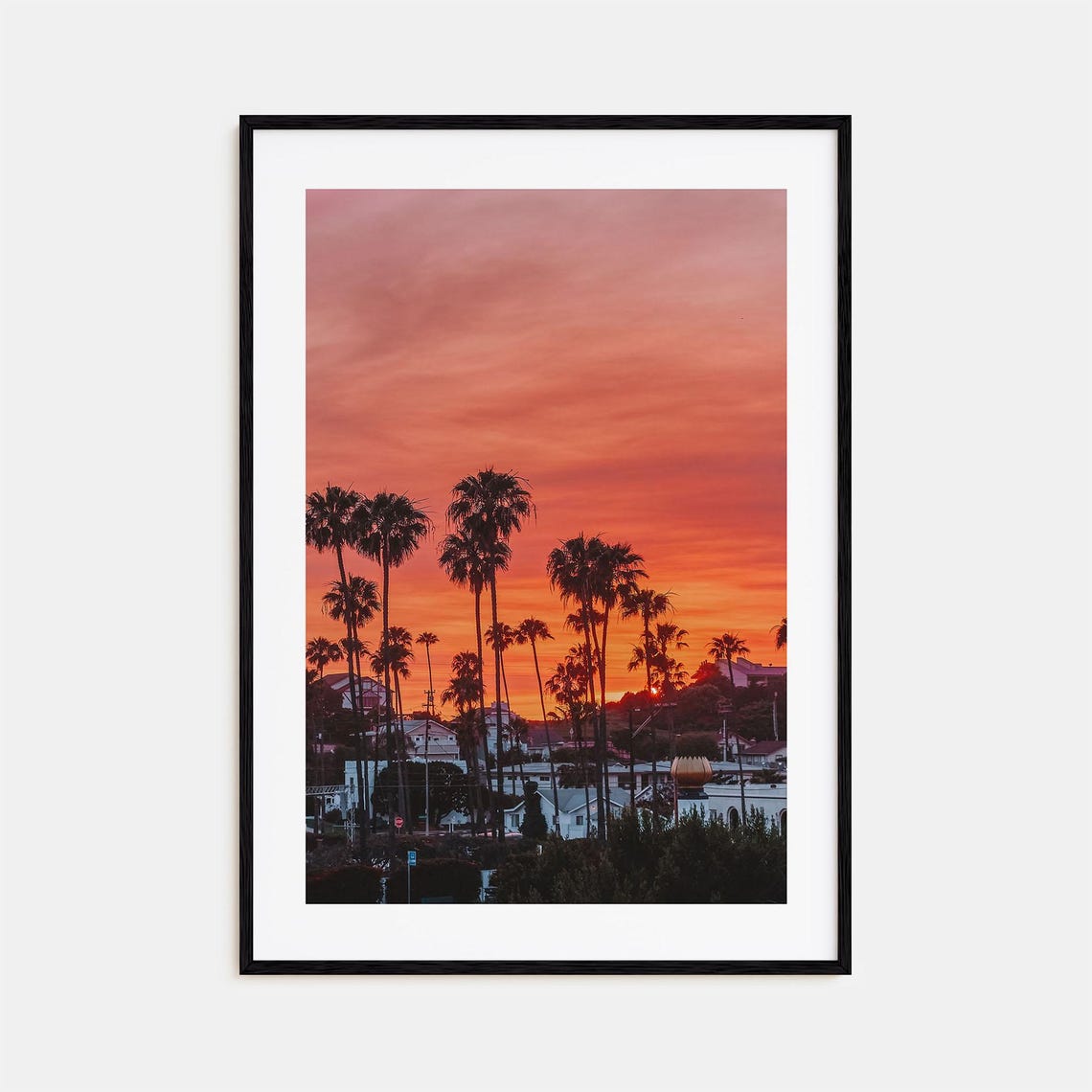 Encinitas California Palm Trees Silhouette Red Sunset Sky Photo Poster