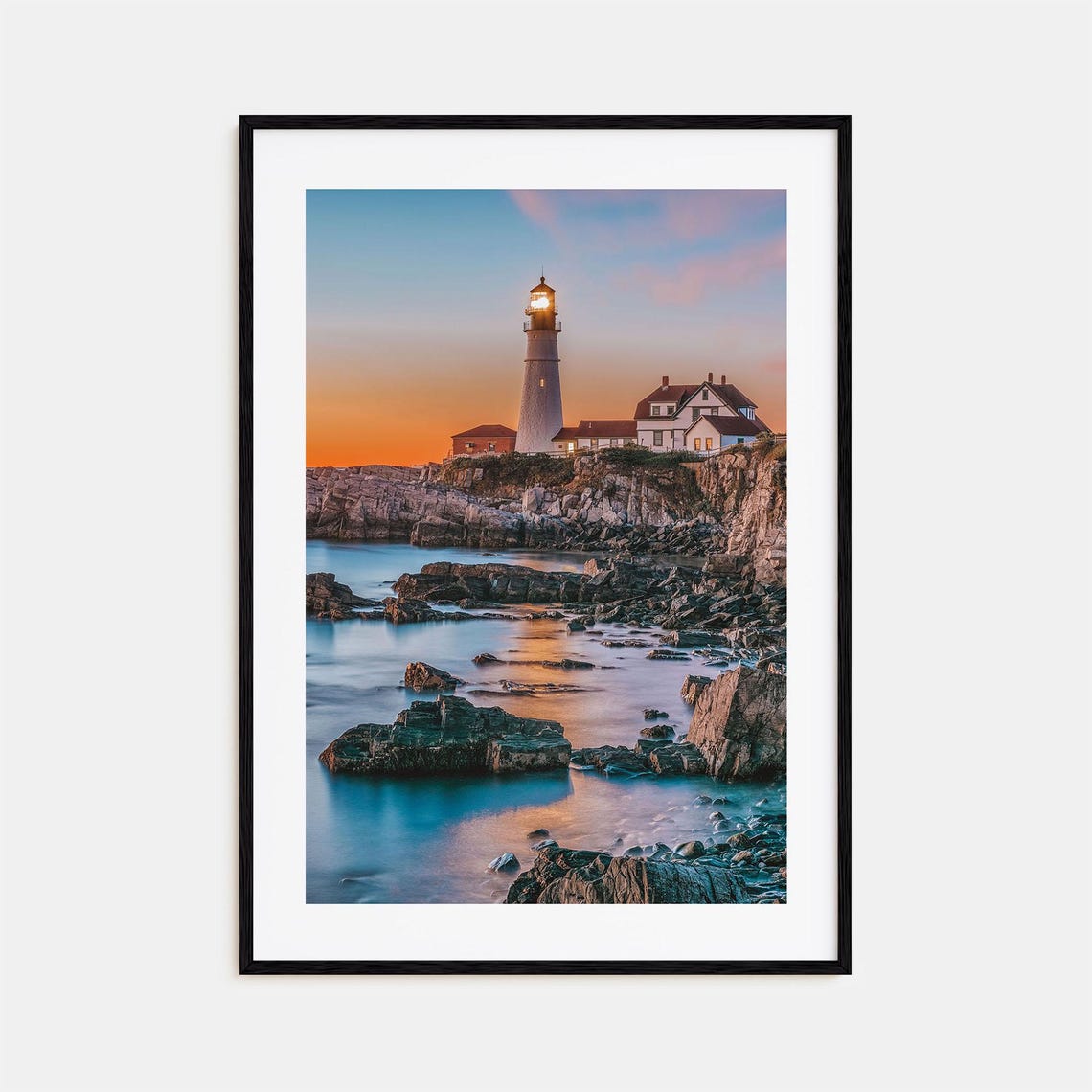 Portland Head Light Lighthouse Maine Sunset Rocky Coastline Print