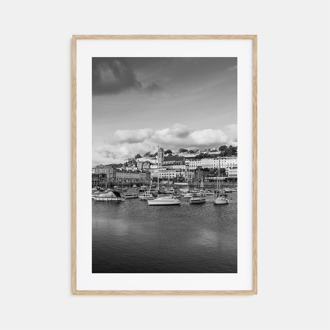 Devon England Black And White Harbor With Sailboats Scene Poster