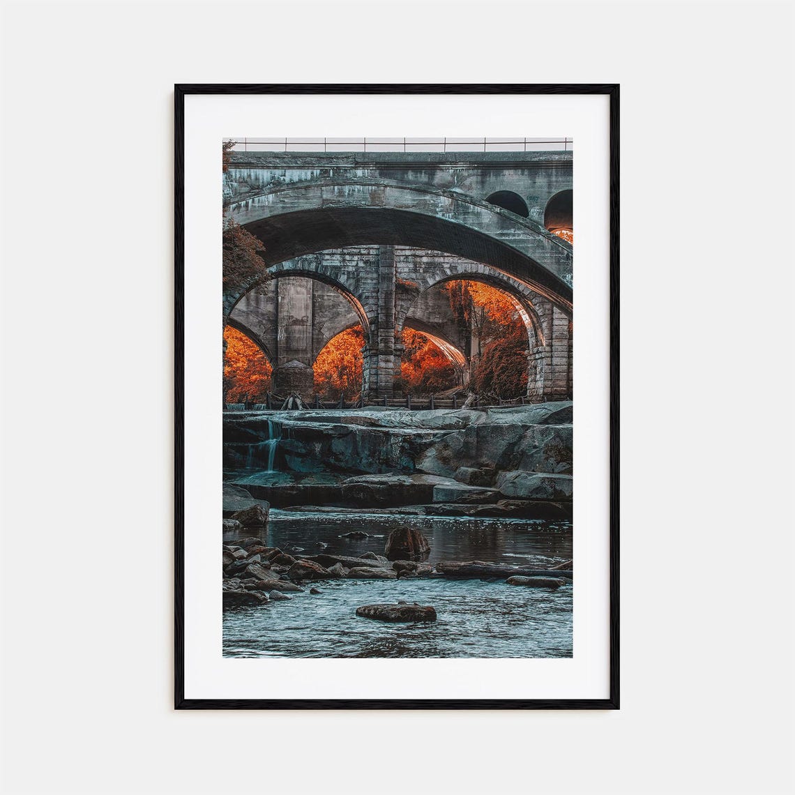 Cleveland Stone Arch Viaduct Spanning Autumn River Scenic Poster
