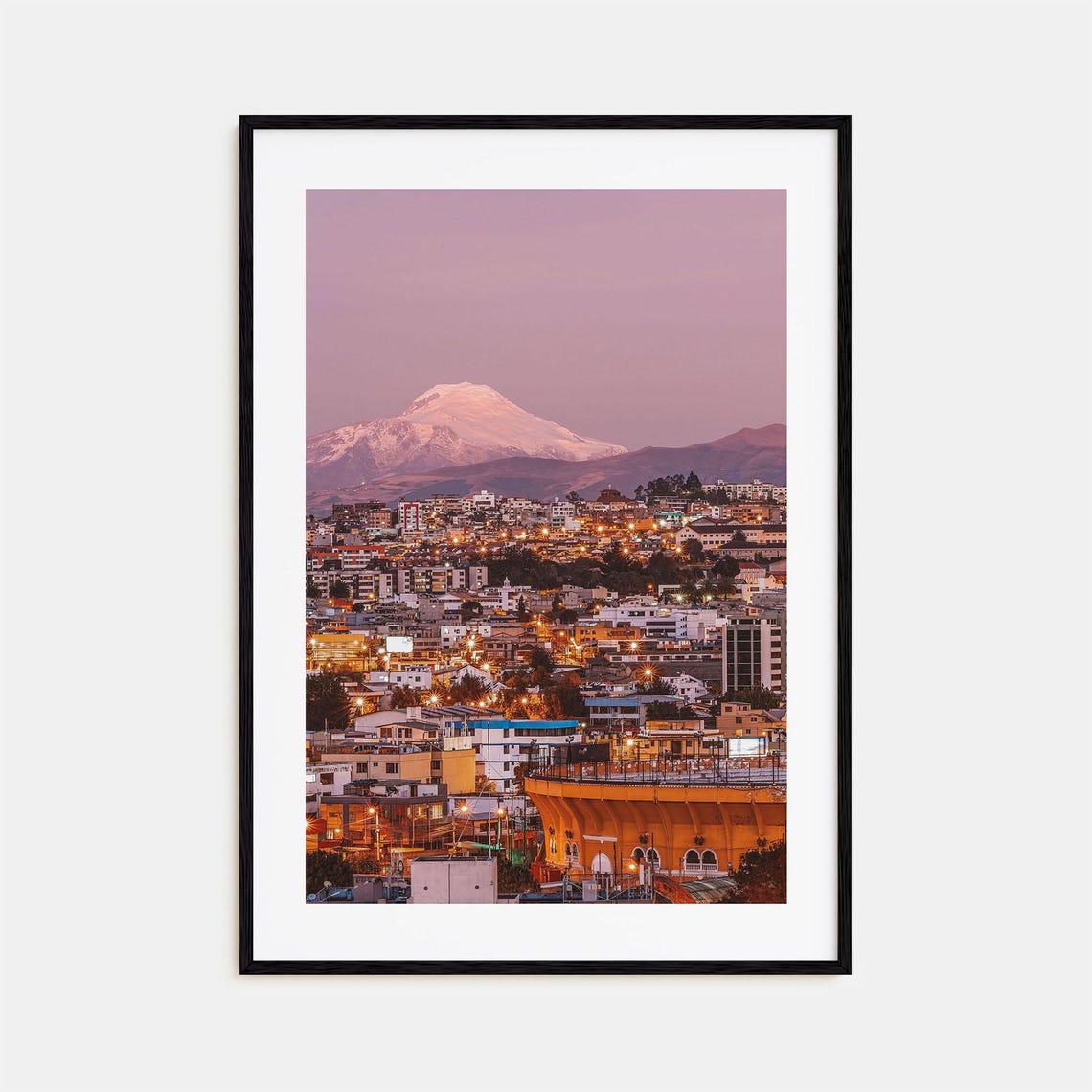 Ecuador Andean City Snow Capped Volcano Dusk Skyline Glow Poster