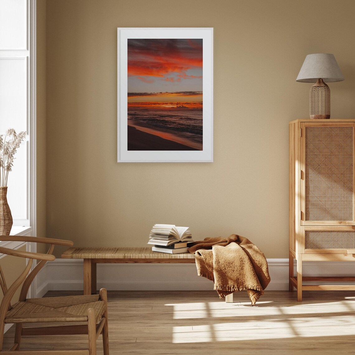 Oahu Hawaii Fiery Beach Sunset Waves Golden Orange Sky Photo Poster - Image 3