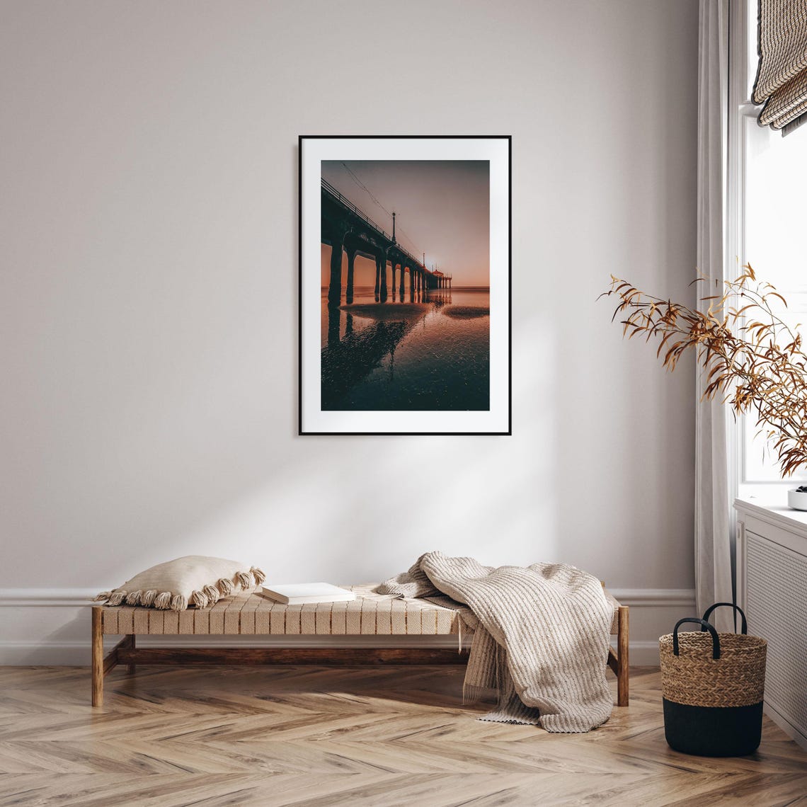 Hermosa Beach Pier Silhouette Reflecting at Sunset Photo Print - Image 2