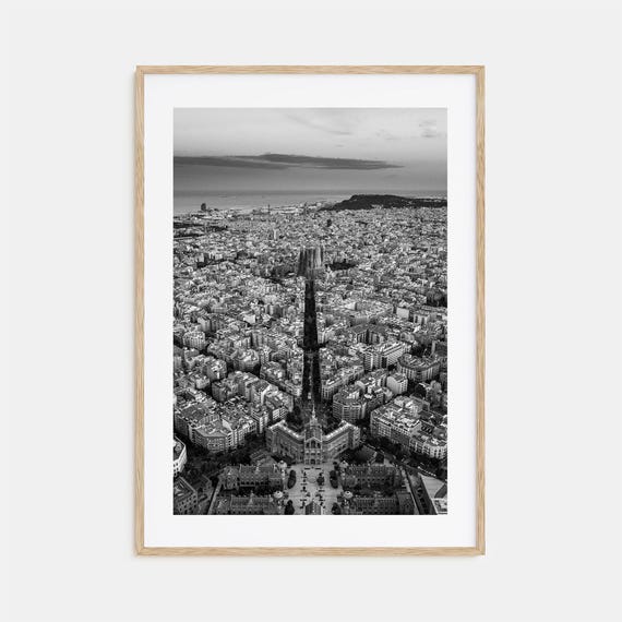 Barcelona Black and White Travel Poster, Photo Print