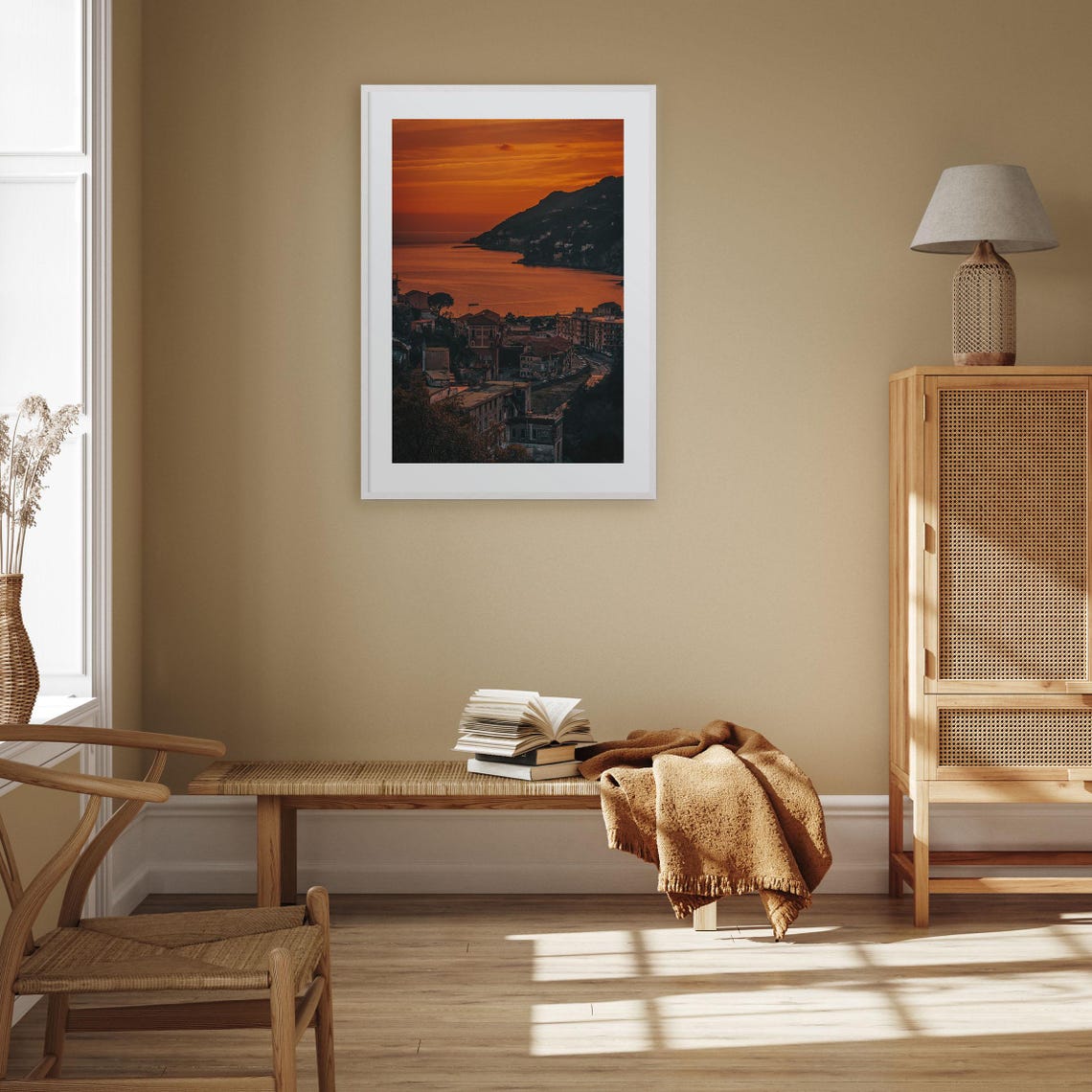 Amalfi Coast Orange Sunset Over Seaside Hillside Town Photo Poster - Image 2