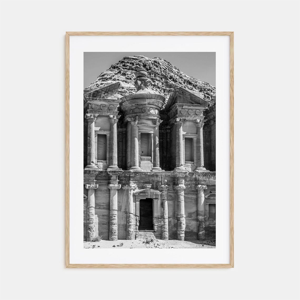 Petra Monastery Ancient Rock Carved Facade Black White Poster