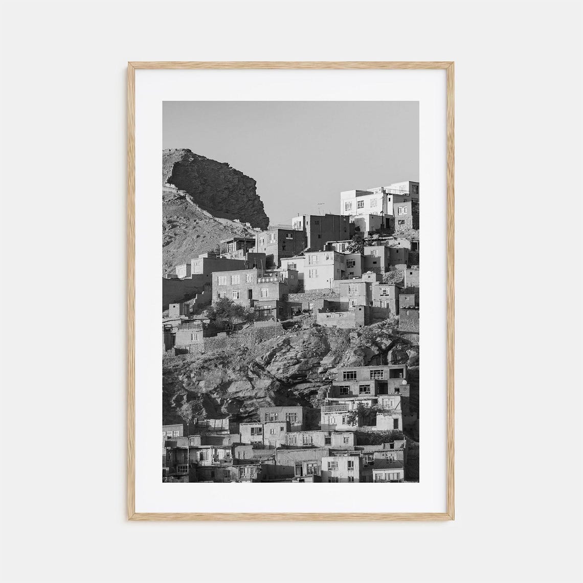 Kabul Rocky Hillside Old Town Cityscape Black And White Poster
