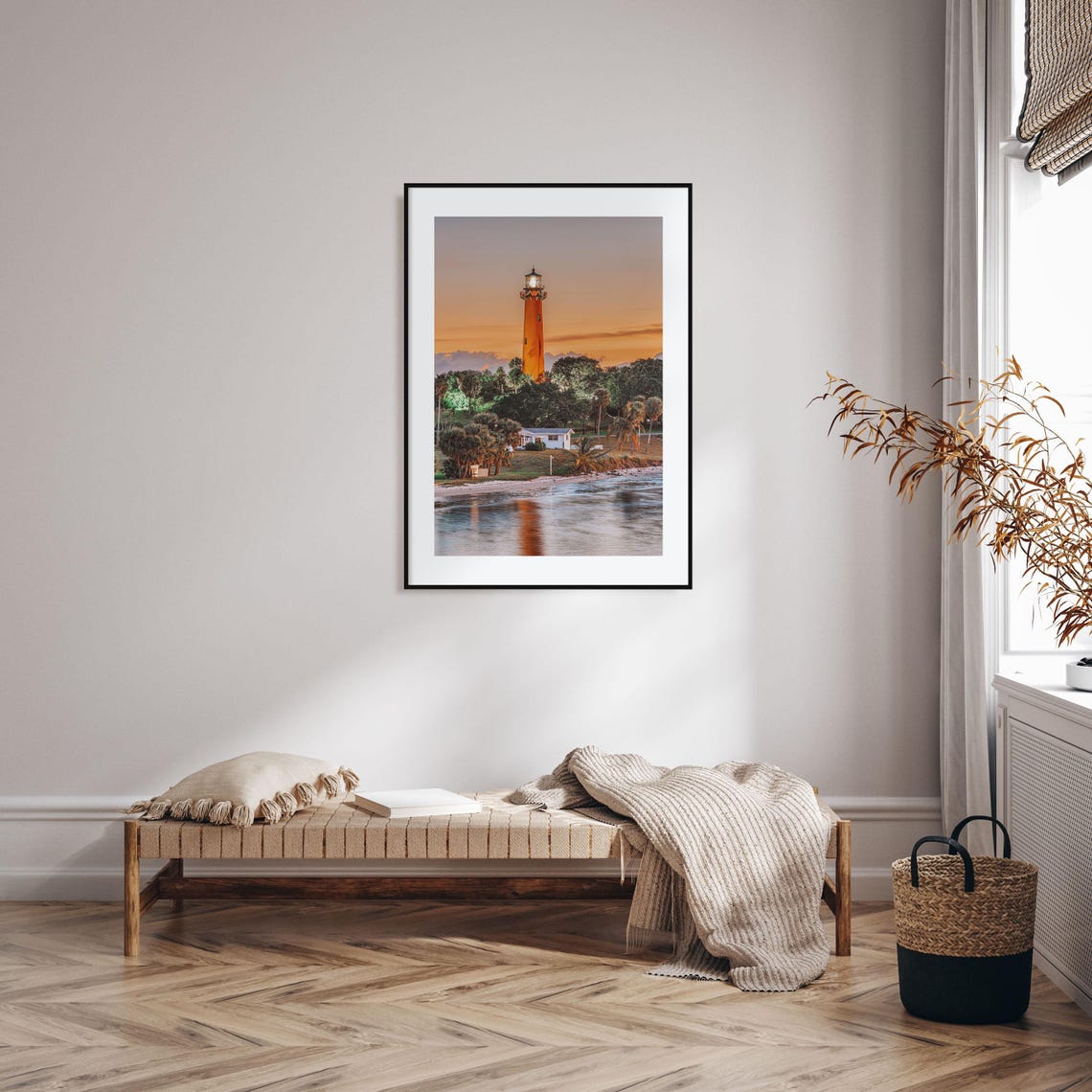 Jupiter Inlet Lighthouse at Dusk Palm Trees Photography Poster - Image 2