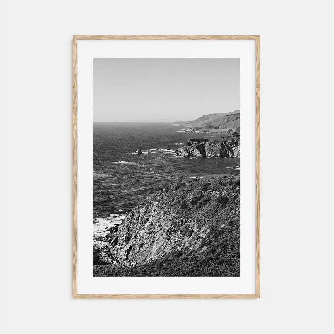 Monterey California Coastline Black and White Ocean Cliff Poster