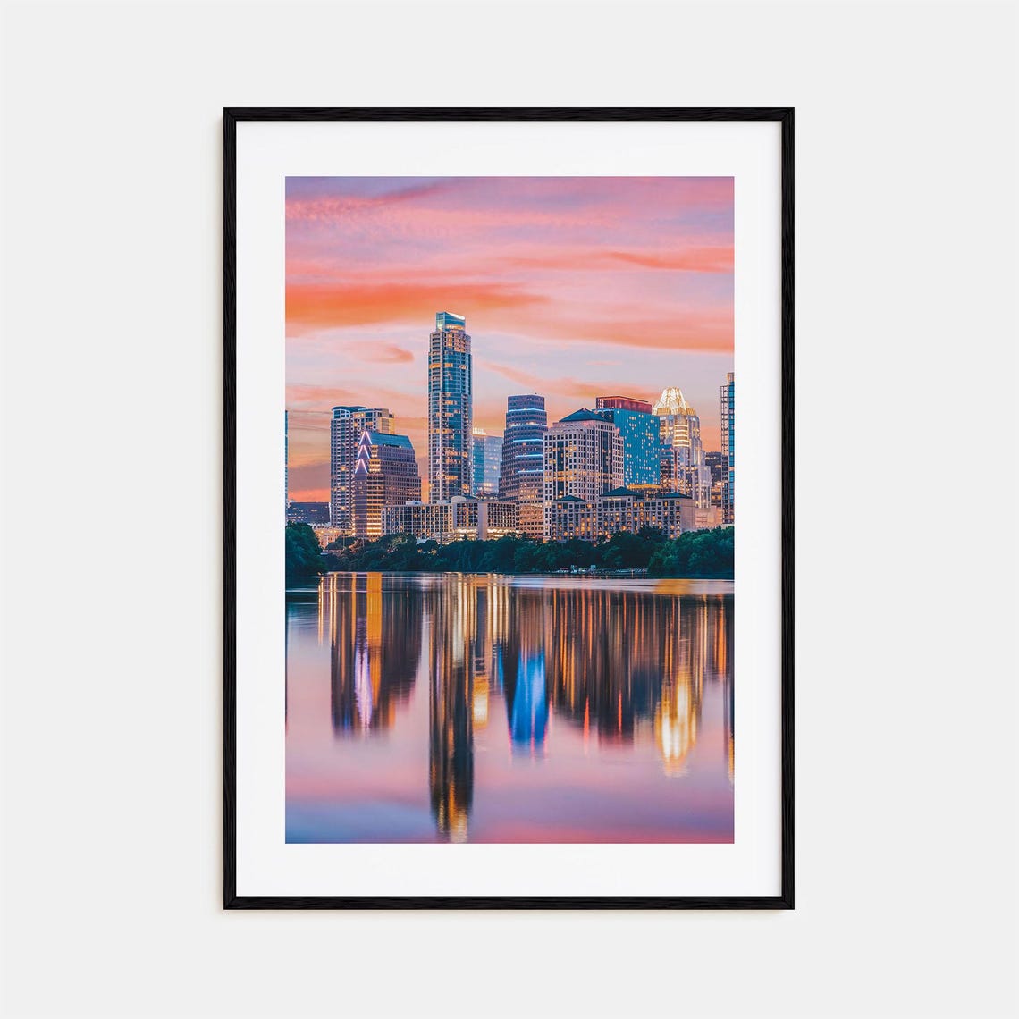 Austin Texas Skyline At Sunset Reflected In The River Photo Poster